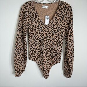 NWT Abercrombie Fitch Soft AF Cozy Bodysuit-Long Sleeve-Animal Print-Small